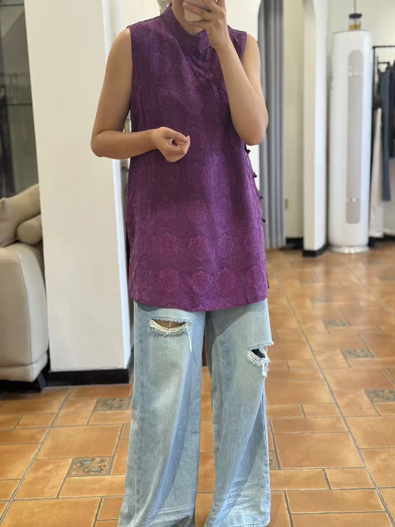 谢美丽-精选提花中长款纯色马甲新中式