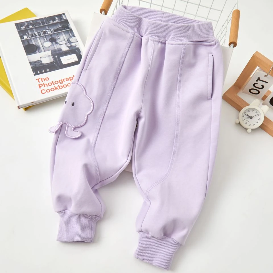 【SP0139】儿童春款紫色云朵束脚洋气韩版针织长裤休闲裤小诺