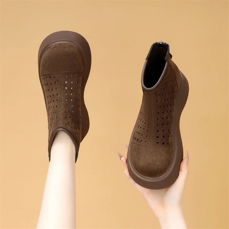 厚底英伦风短靴女款2025春夏款爆款时尚复古镂空透气增高显瘦凉靴