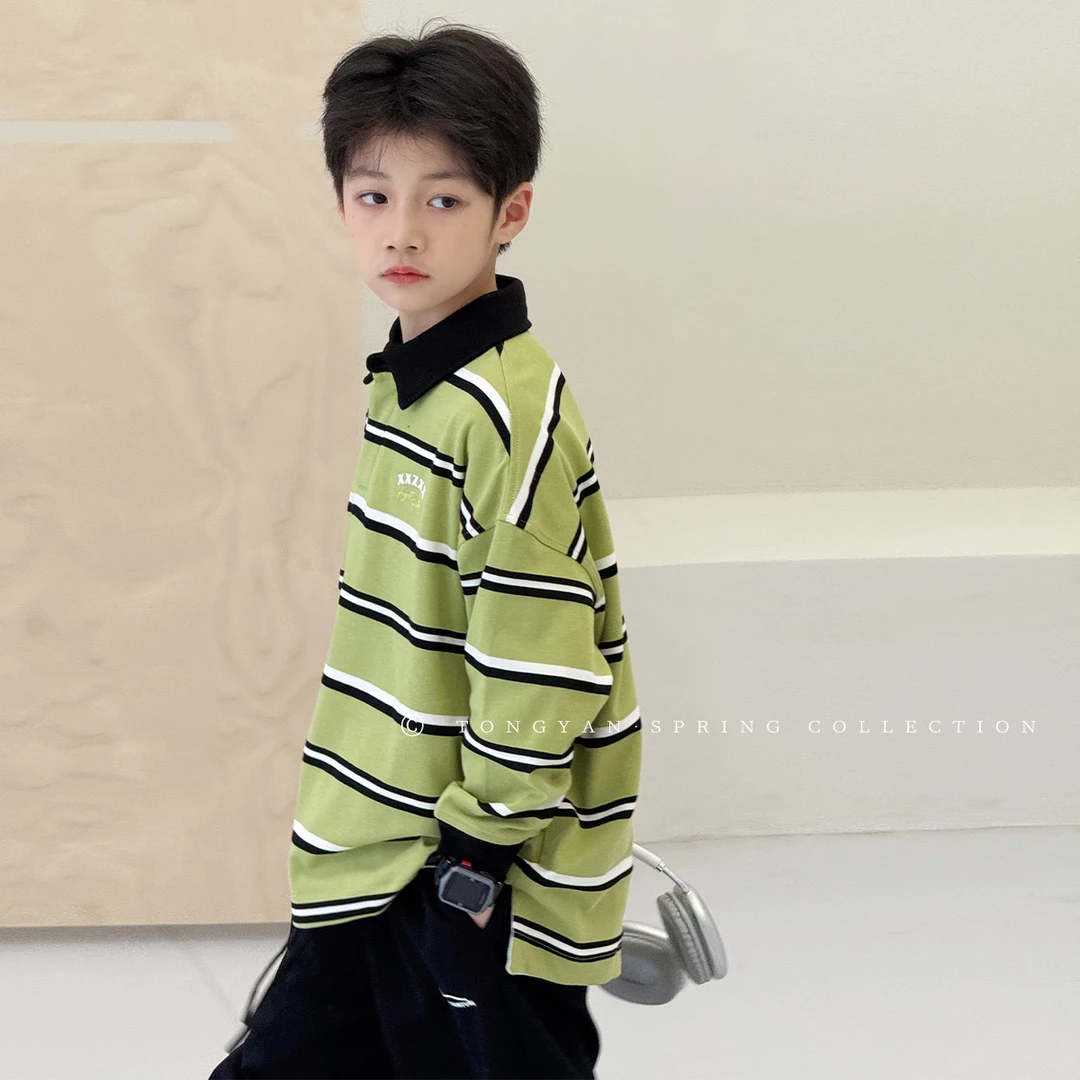 男童卫衣2025春装新款中大童韩版条纹翻领儿童时髦POLO衫TY02933