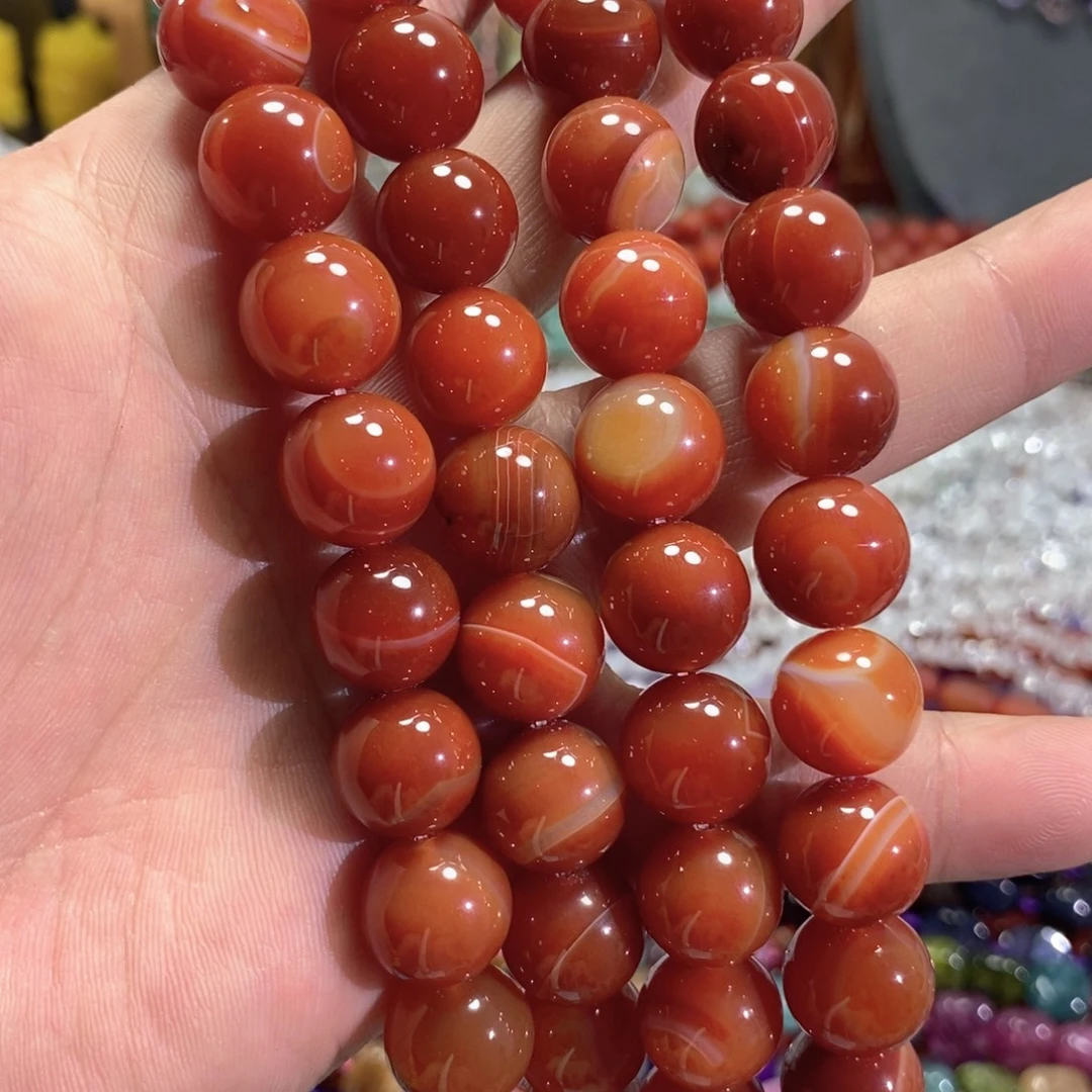 玛瑙/玉髓未镶嵌珠宝半成品A品红缠丝玛瑙一条卡14mm