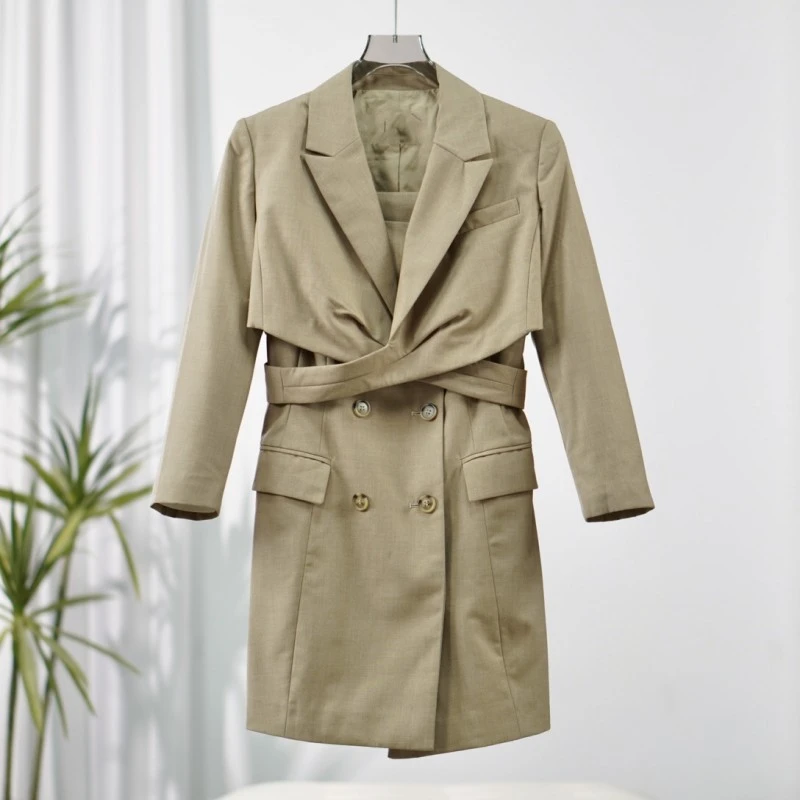 【三C・伊】S545  个性时尚设计感西服连衣裙卡其Y22320320G0