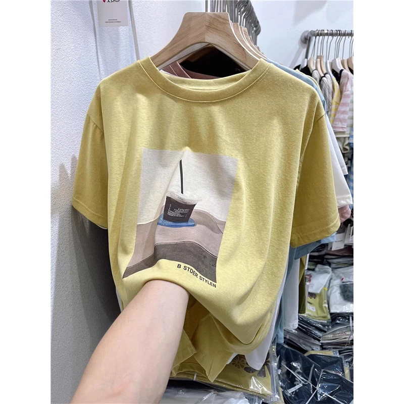 韩系慵懒风雪花棉宽松oversize短袖T恤女夏季胖mm大码200斤上