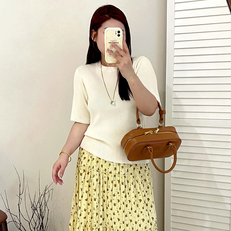 乃粒大码女装百搭圆领半袖上衣女2025秋新款胖mm宽松休闲针织衫