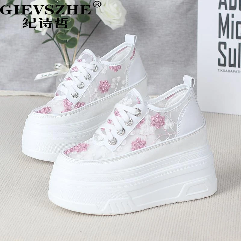 GIEVSZHE纪诗哲秋冬网面透气厚底小白鞋增高12CM小个子休闲运动鞋