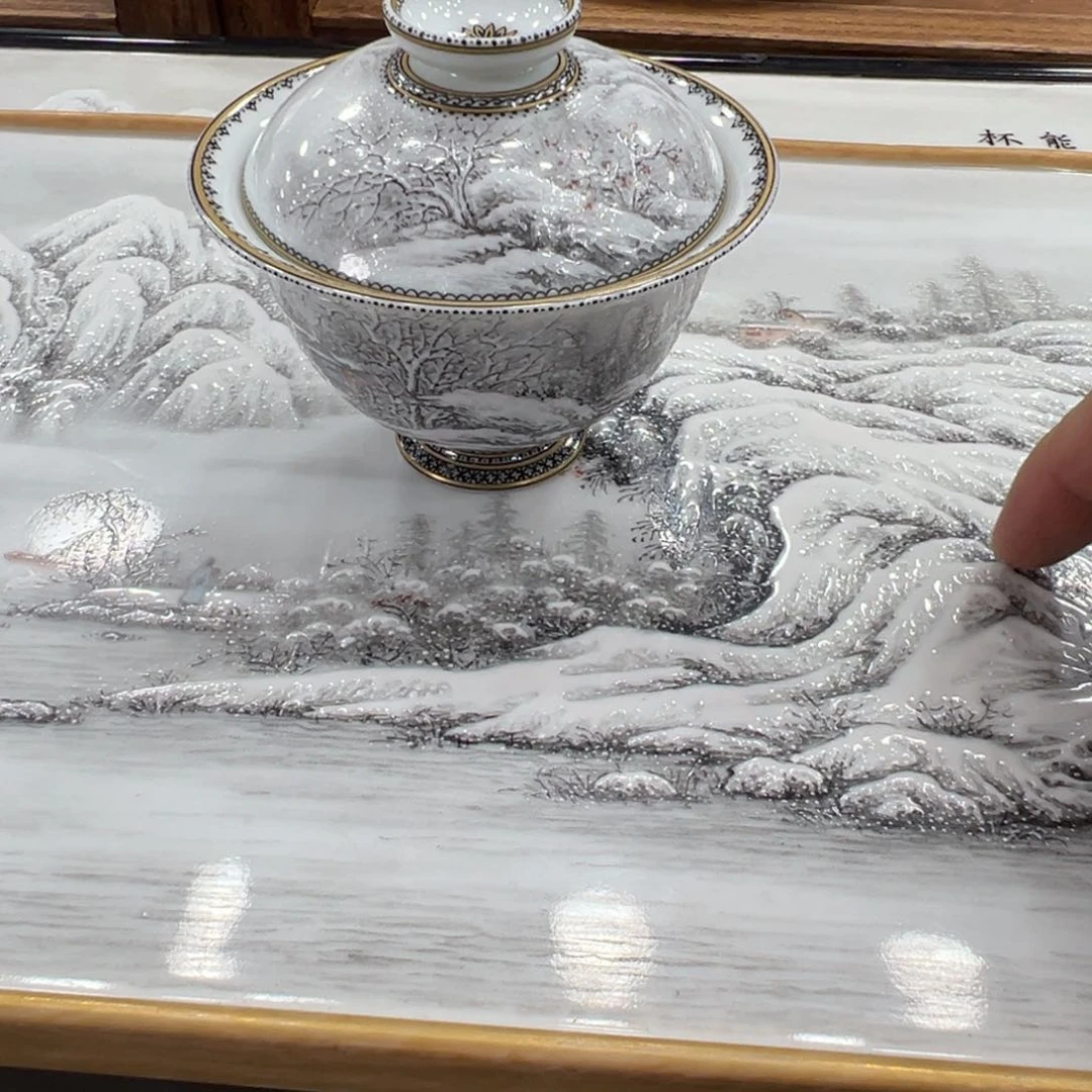 洋**叔盖碗茶盘雪景雪景