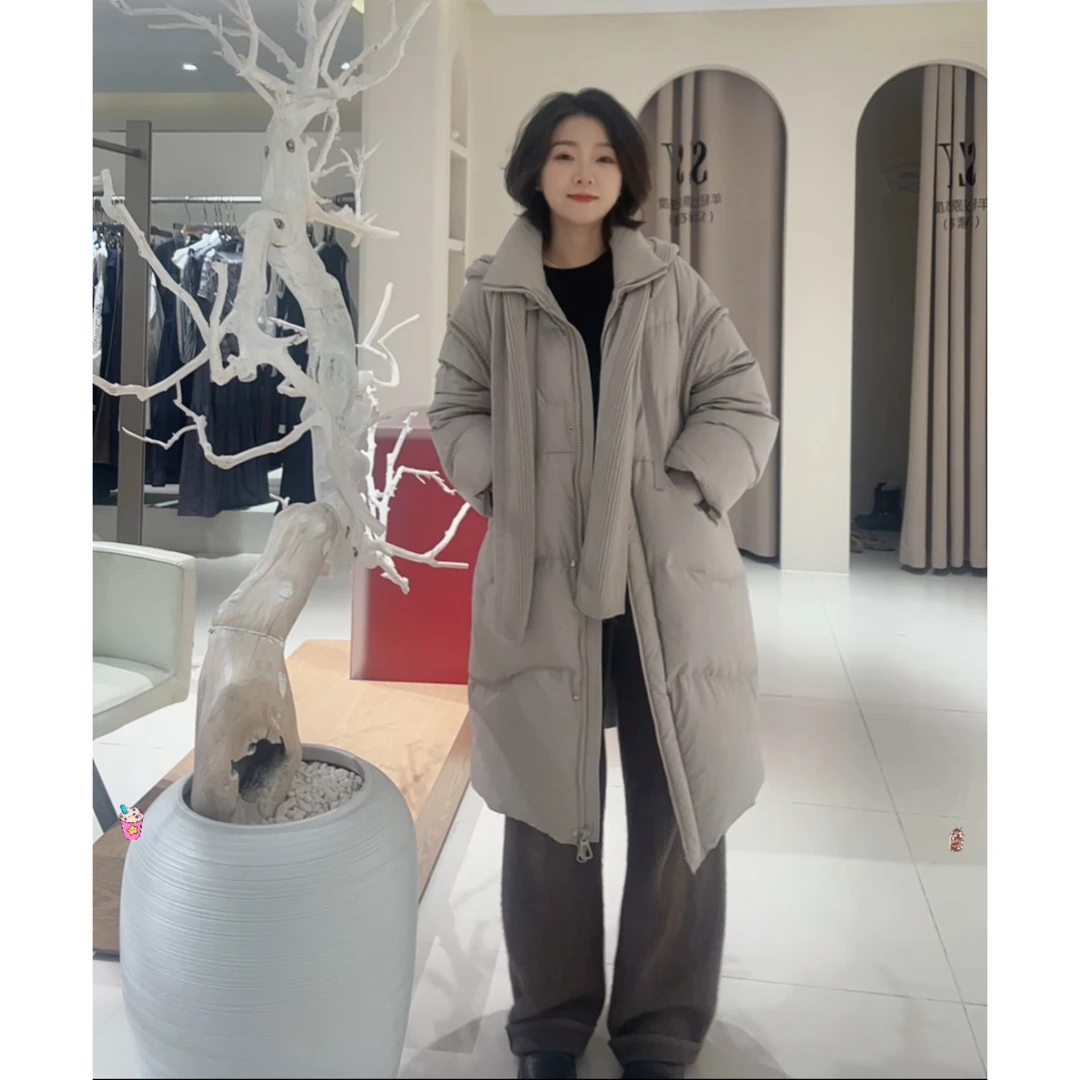 针织帽款鹅绒服冬季新款韩版时髦简约鹅绒灰调松弛保暖外套女