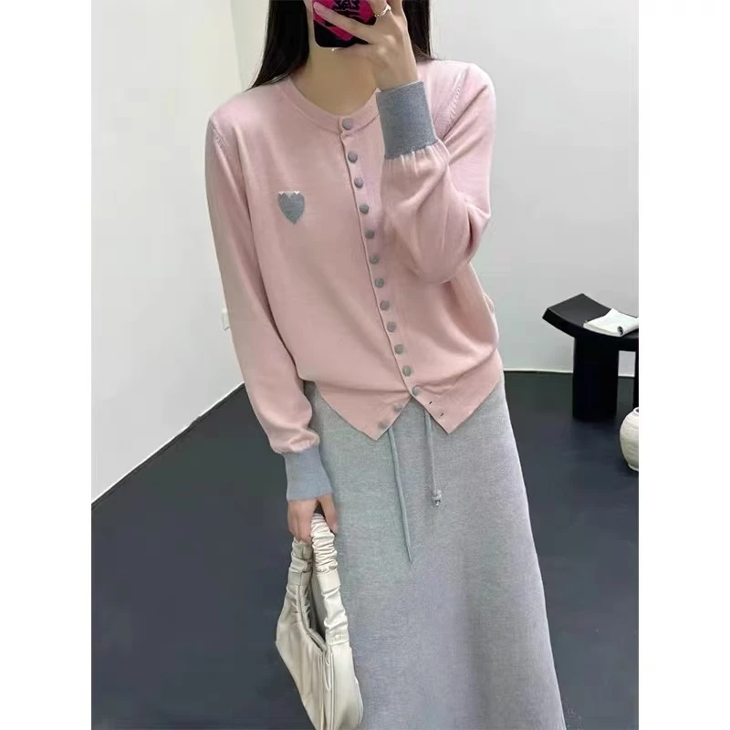 【细羊毛品质】2025春装新品爱心眼睛开衫女羊毛圆领针织衫毛衣外套