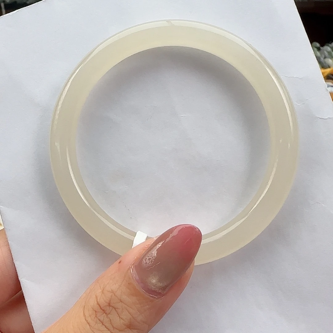 未镶嵌手镯和田玉冰胶 藕粉美人镯56-57