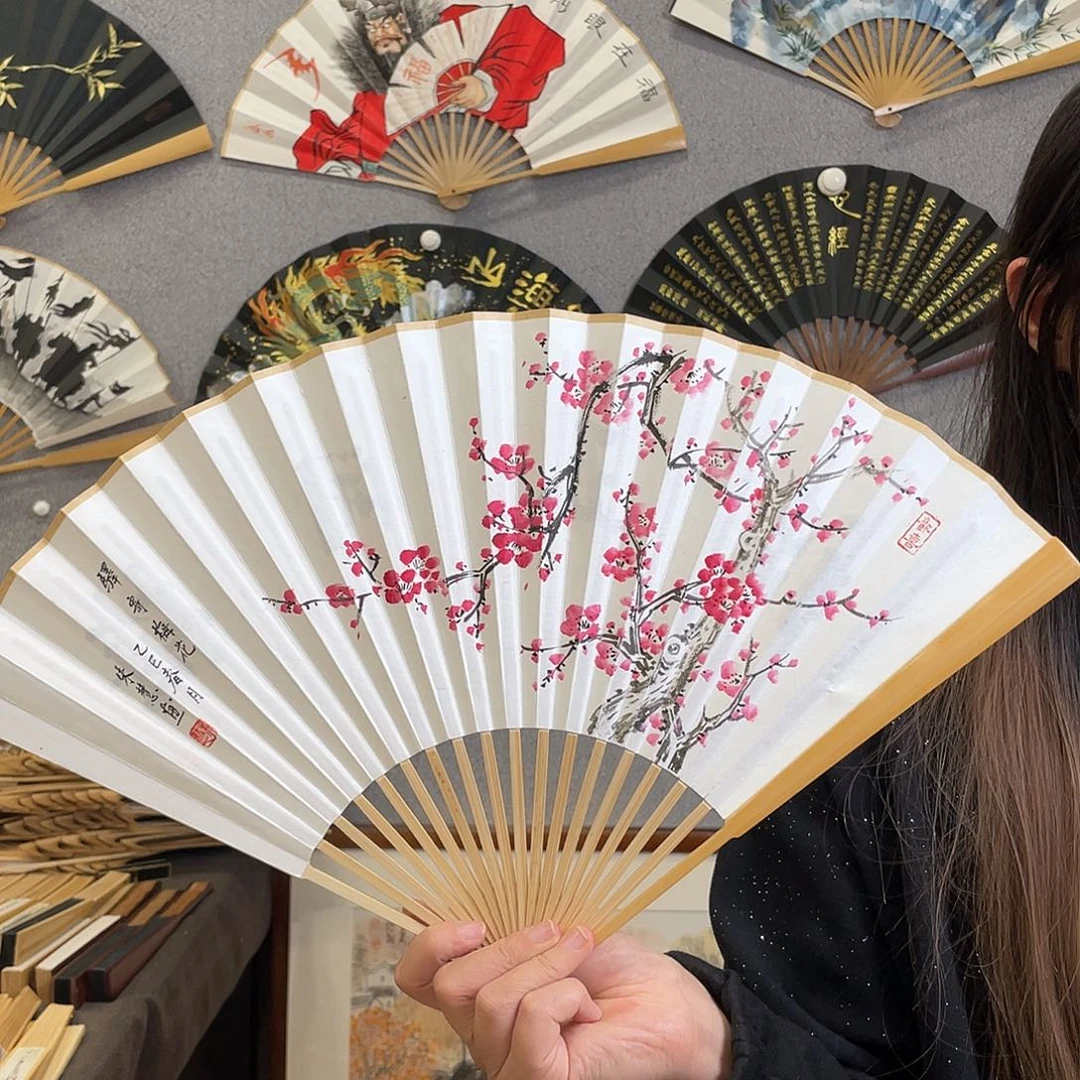 国画95寸玉竹-纯手绘-文玩扇骨（默认粘好）