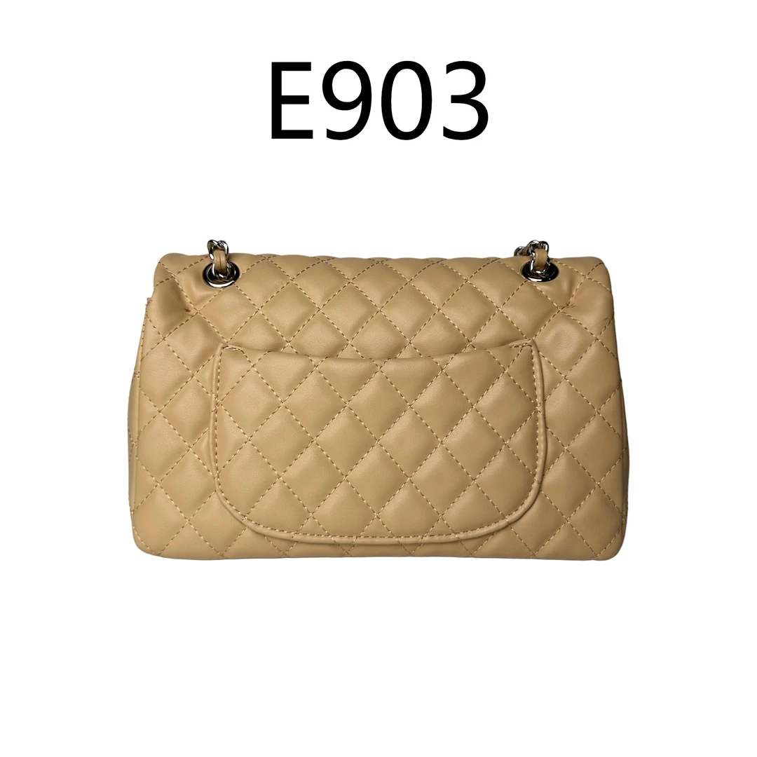 【E903】小香风锁扣斜挎包单肩卡位奶茶色时尚女士大号经典菱格包