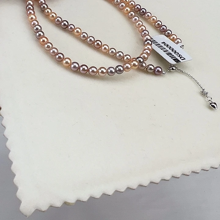 淡水珍珠银S925镶嵌颈饰在➕4-4.5高品极光炫彩彩宝