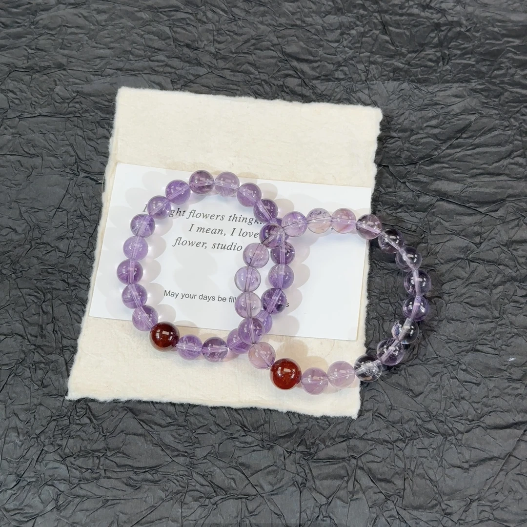 【加薪】天然紫水晶+石榴石顶珠原创设计款手串9mm+多样性发一w1244