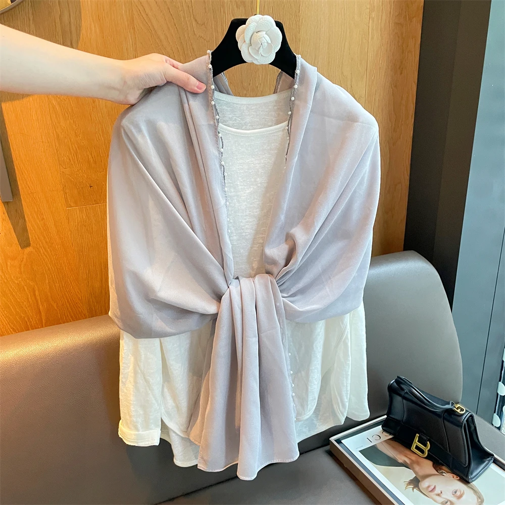 Miss both柔软亲肤雪纺钉珠围巾女款时尚丝巾纯色空调房披肩防晒