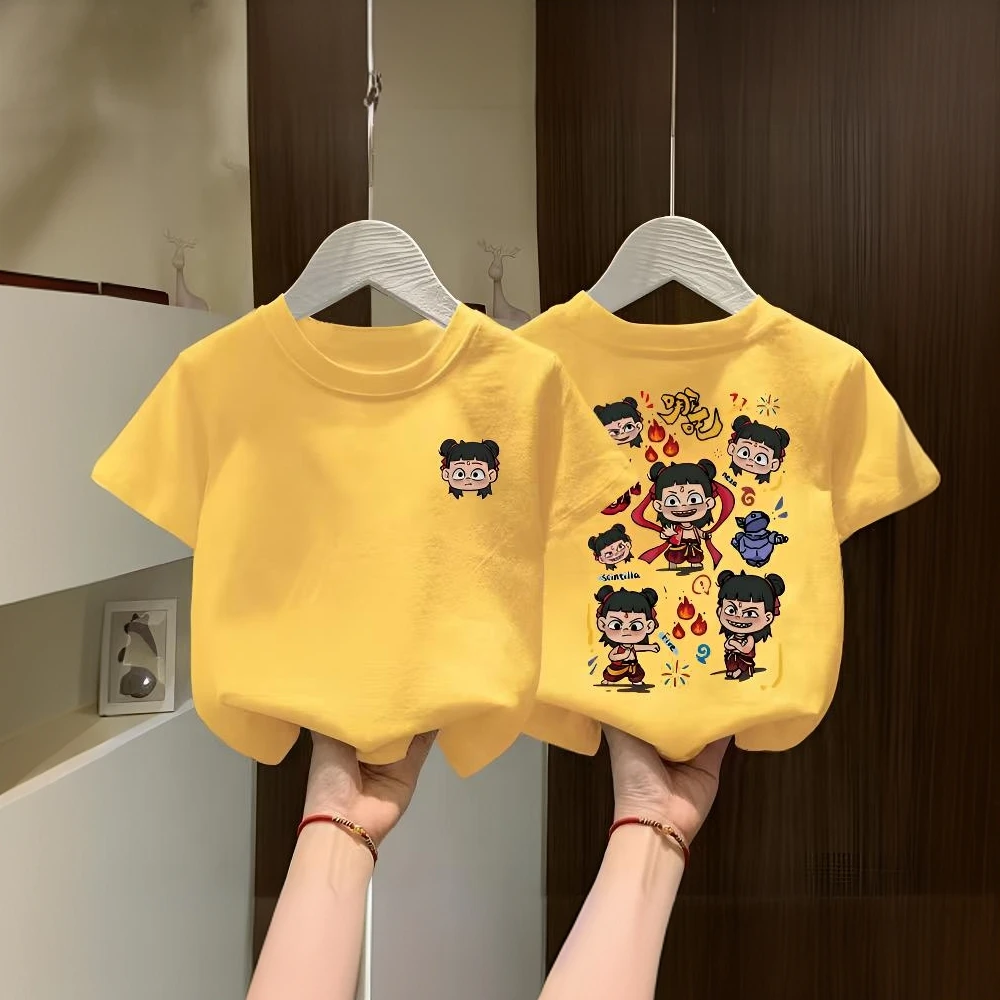 B类纯棉儿童短袖T恤上衣男童纯棉哪吒短袖夏季打底衫女童半袖t恤