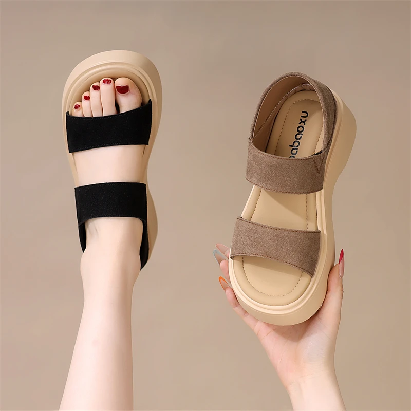 厚底两穿凉鞋女夏款2025新款时尚一脚蹬软底好看复古罗马沙滩拖鞋