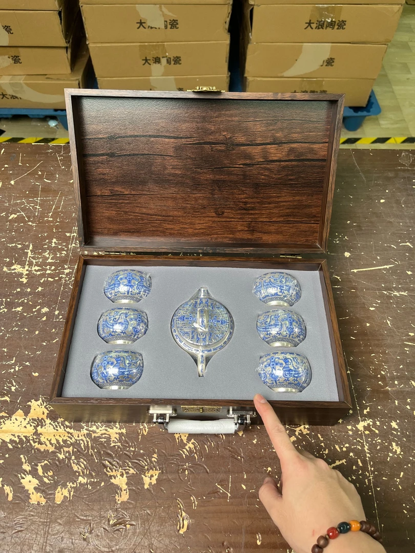 【闪购商品】听泉堂天命玄鸟一壶六杯瓷胎包银@@@@@@@@@@