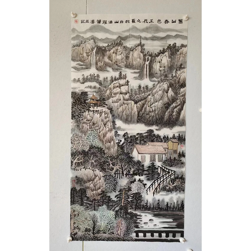 2915  纯手绘老字画《万山春色》中堂  尺寸 137×68