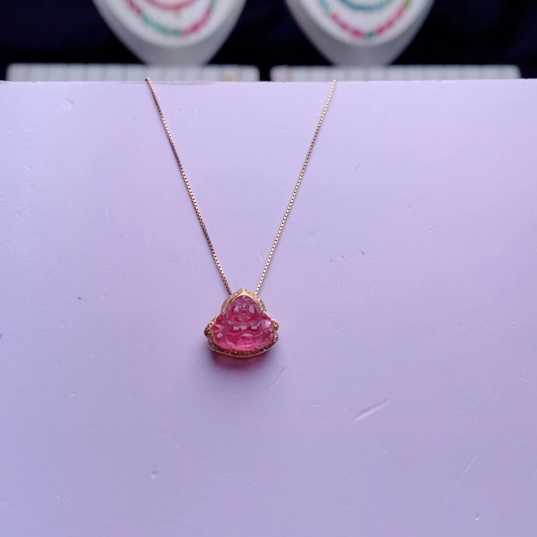 吊坠(不含链)18K金镶嵌碧玺佛公m