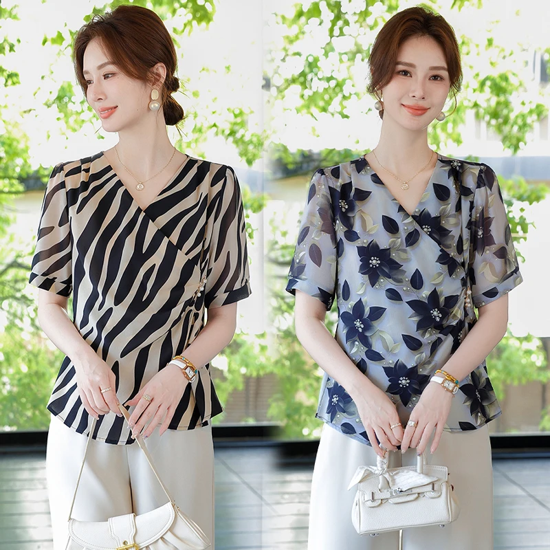 2025年新款妈妈春夏装两件套套装中老年女上衣时尚洋气高贵aa6260