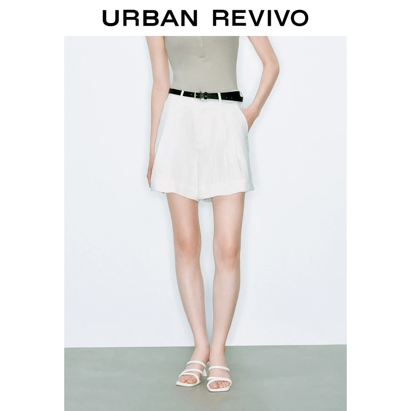 UR2025夏季新款女装时尚气质通勤百搭立体压褶短裤UWM650045