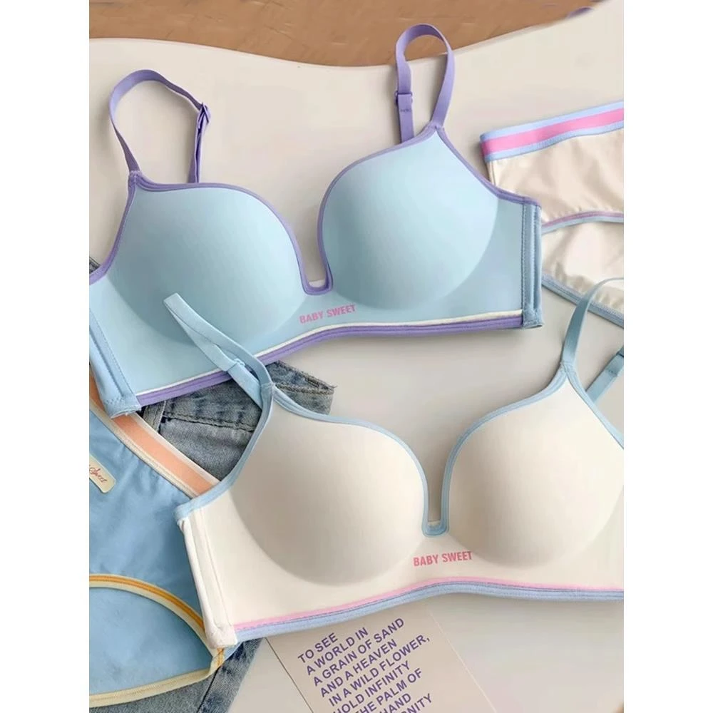 维多利亚无痕少女内衣聚拢小胸无钢圈舒适女生收副乳文胸显大日系