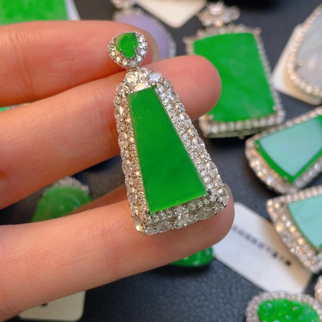 翡翠银S925镶嵌吊坠(不含链)