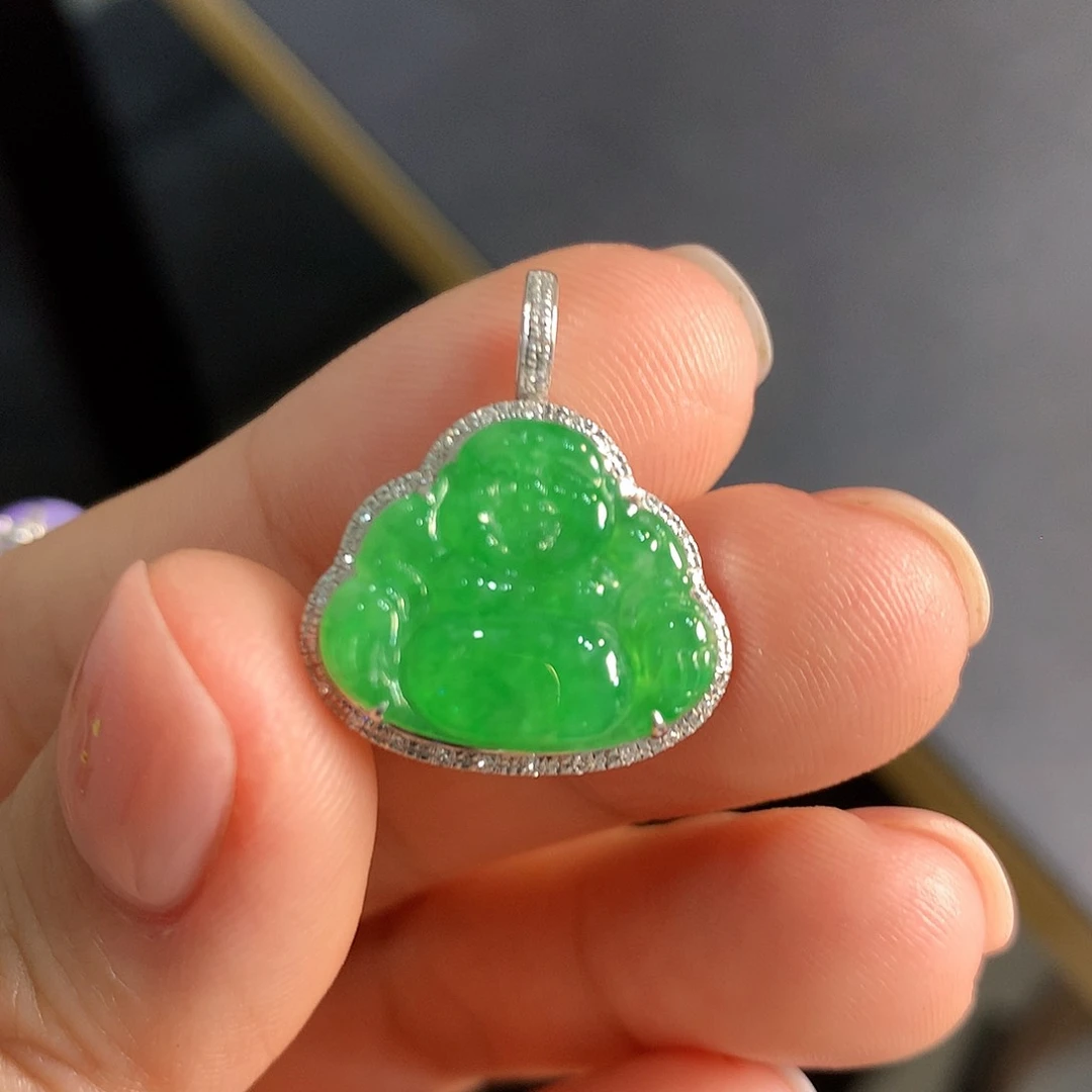 翡翠18K金镶嵌吊坠(不含链)