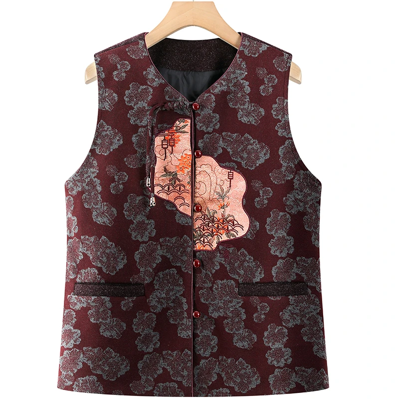 中老年女装春秋新款复古马夹新中式妈妈装绣花背心坎肩奶奶装马甲