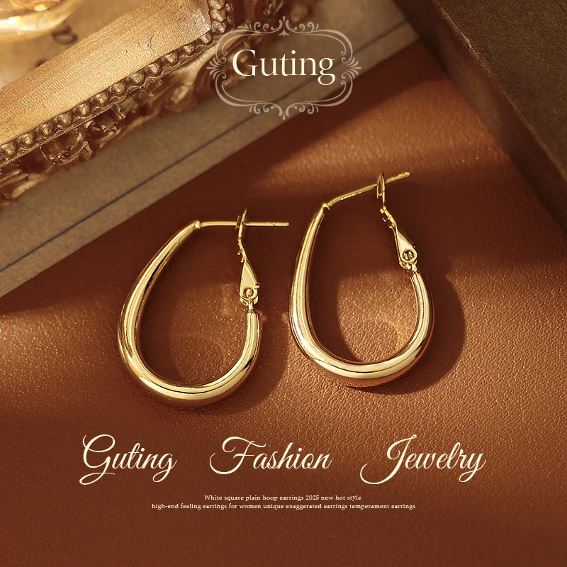 铜合金耳饰 20706经典椭圆大水滴耳环女高级感冷淡风几何耳饰大气