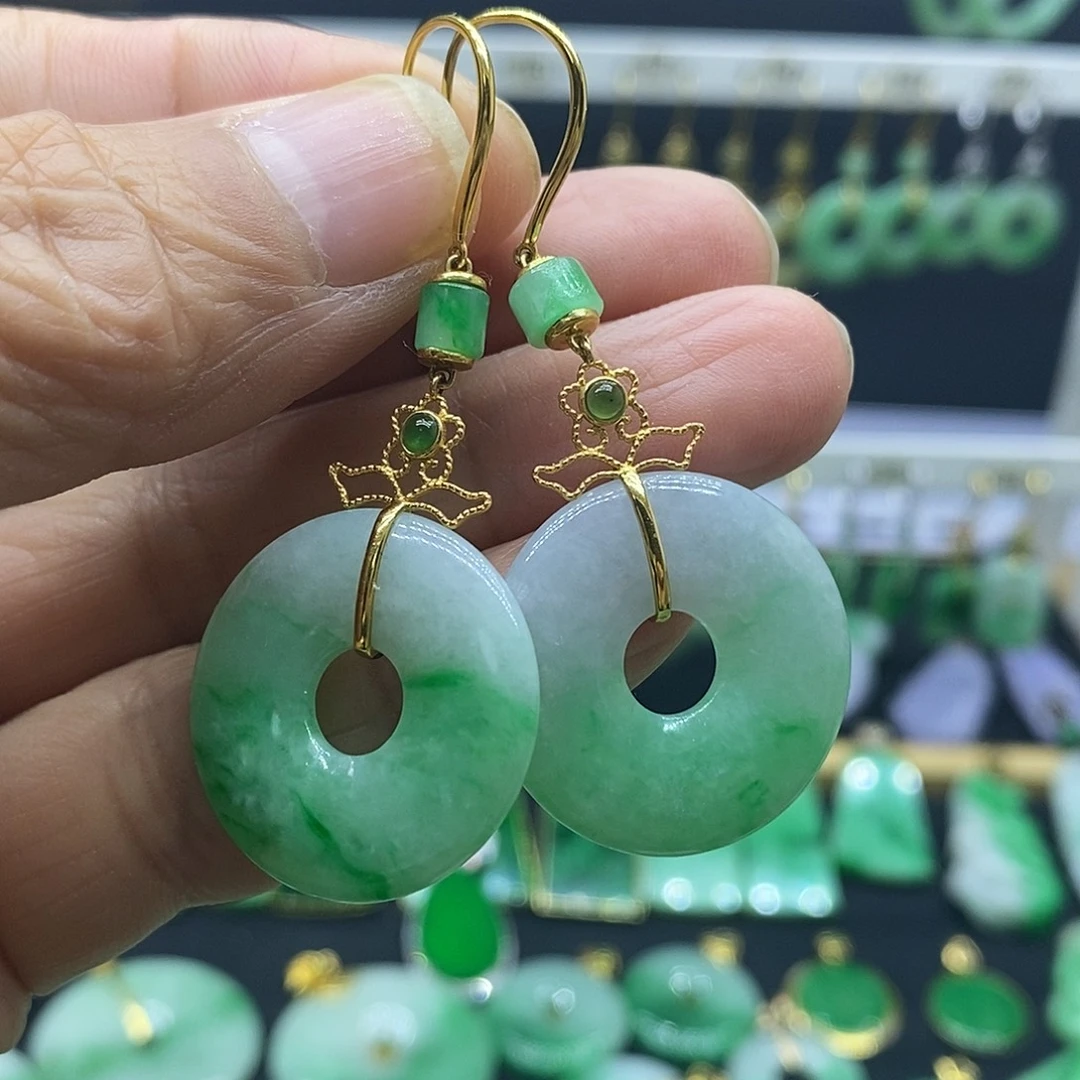 翡翠18K金镶嵌耳饰耳饰