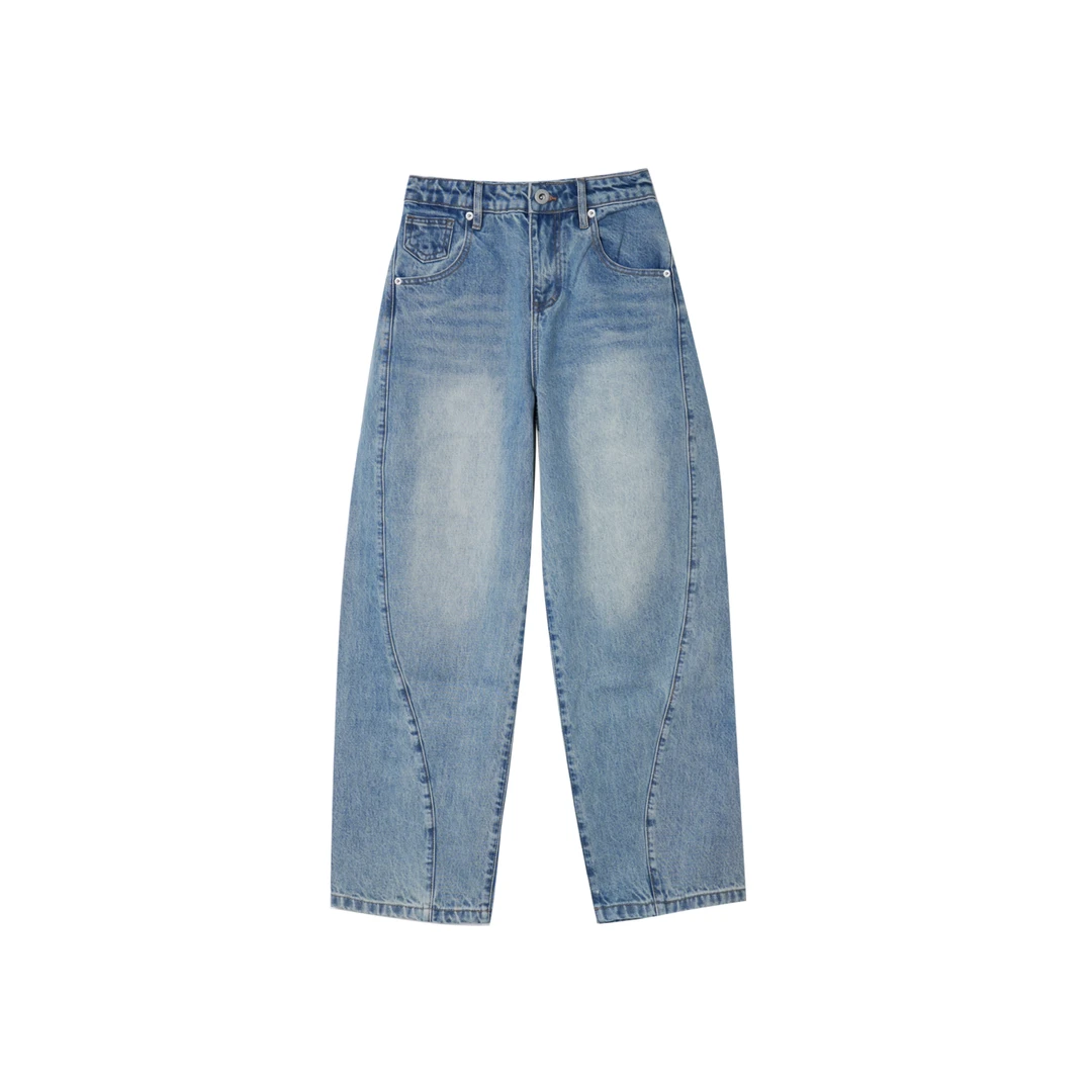 大码宽松阔腿弯刀百搭牛仔裤