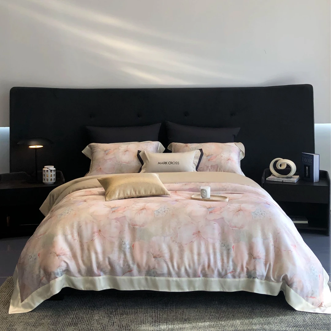 三宝爸首发 【南风知意】冷凝丝超细旦唯美印花丝滑凉感天丝四件套