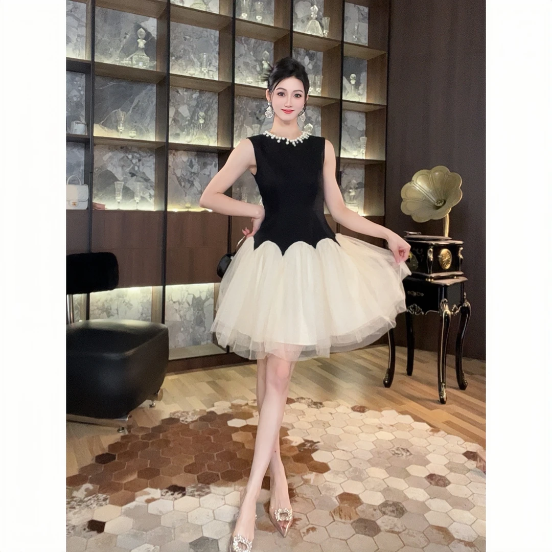 9782显瘦气质小个子短款夏季小众生日宴会轻奢优雅名媛连衣裙