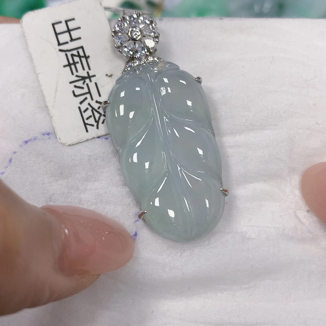 翡翠银S925镶嵌颈饰天然翡翠a货 百元以上9米证书费自理