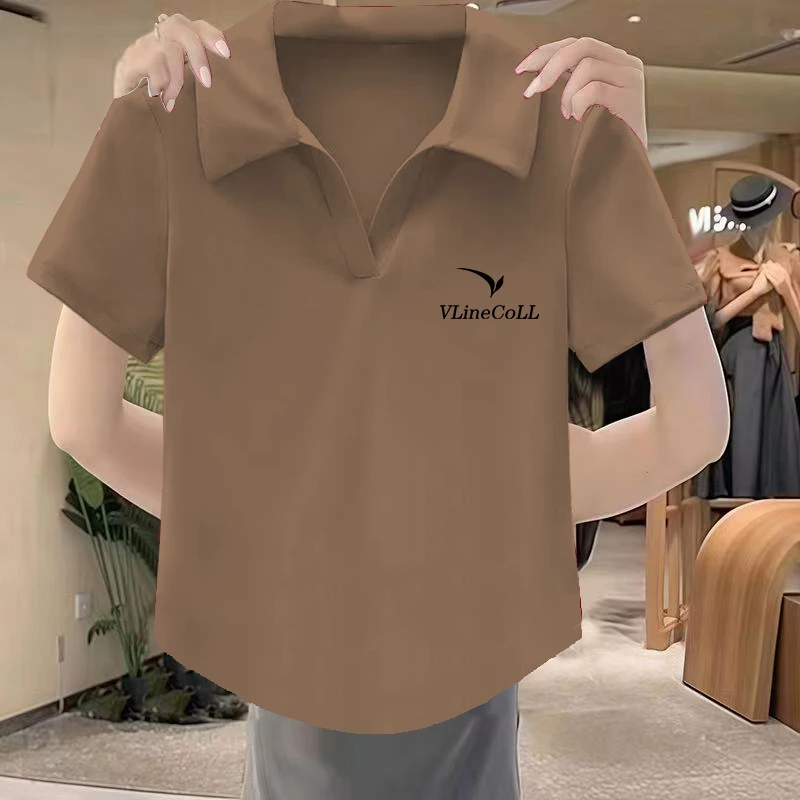 2025夏季新款冰瓷棉短袖印花潮流设计感百搭宽松字母显瘦翻领polo