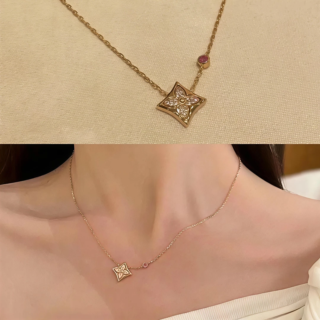 合金项链 驴牌经典老花法式项链时尚镶嵌小众