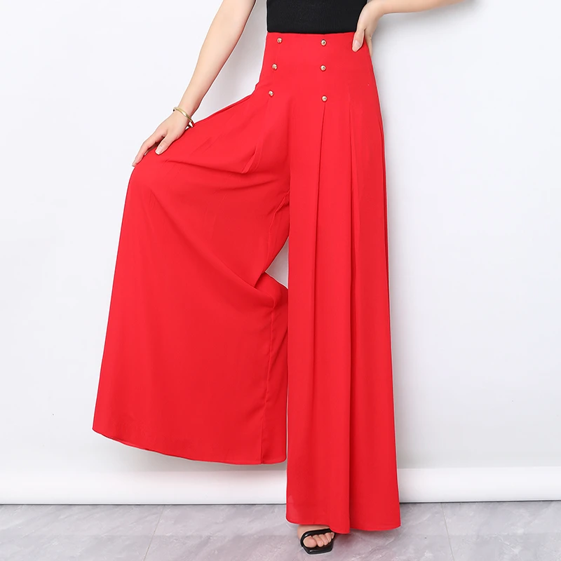 设计感冰丝雪纺阔腿裤女裙裤2025夏季新款大脚裤裙垂坠感跳舞裤子