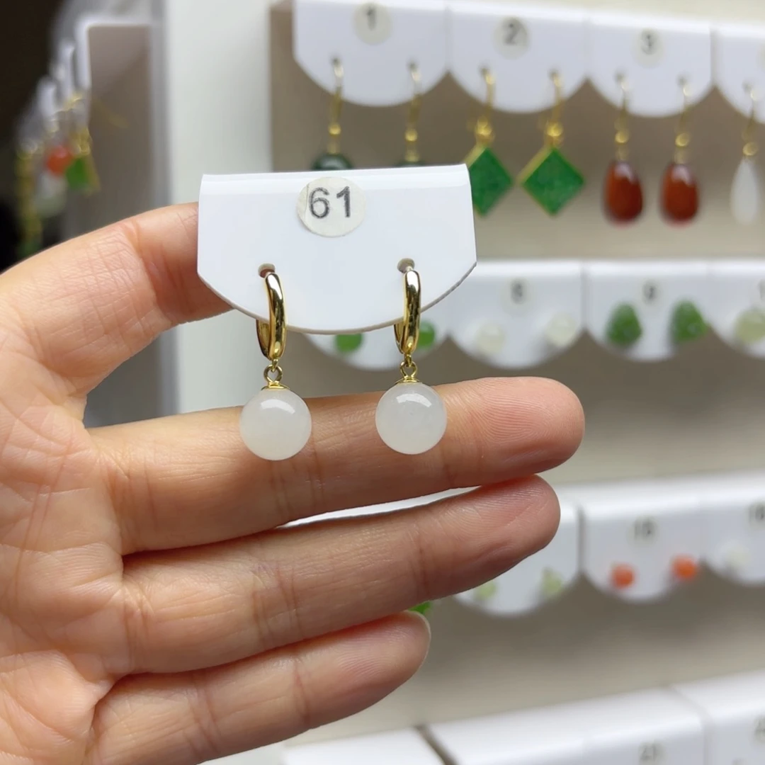 银S925镶嵌和田玉耳饰