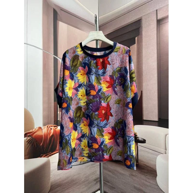 河灯花女装2025新款洋气宽松休闲气质网红时尚百搭T袖女士夏季