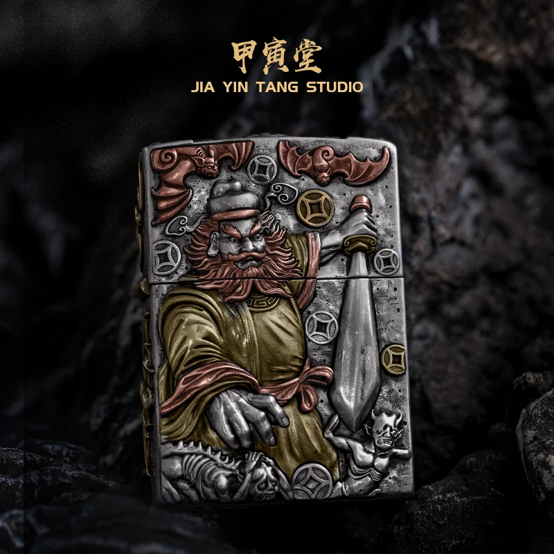 925银银制品 钟馗圣君赐福·超写实金工工艺煤油打火机银铜分色款