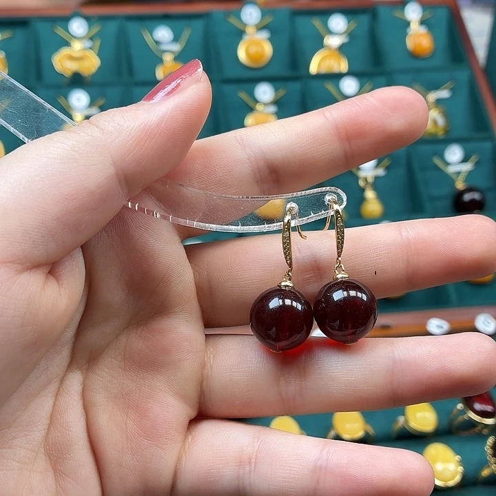 琥珀银S925镶嵌耳饰