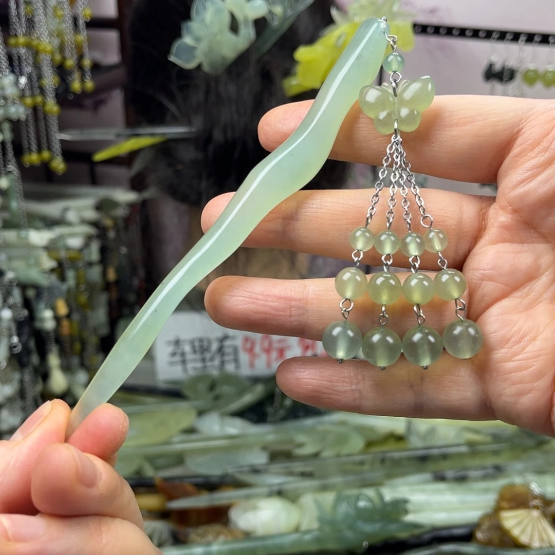 岫玉未镶嵌发饰长度14厘米左右