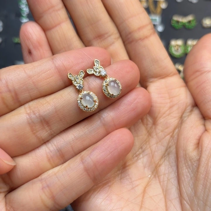 翡翠银S925镶嵌耳饰