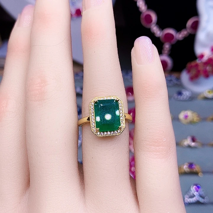 戒指祖母绿银S925镶嵌