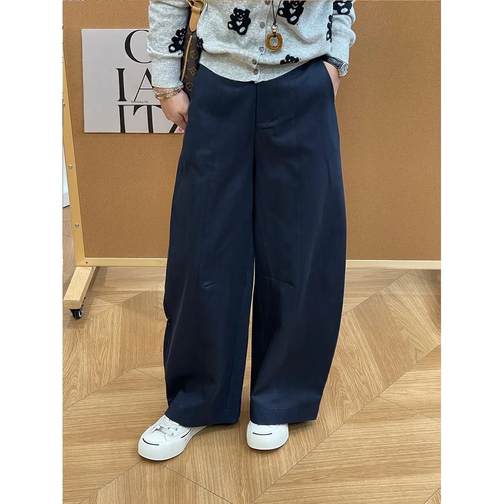 2025年秋季新款宽松显瘦高腰阔腿裤时尚复古百搭垂感纯色休闲裤女