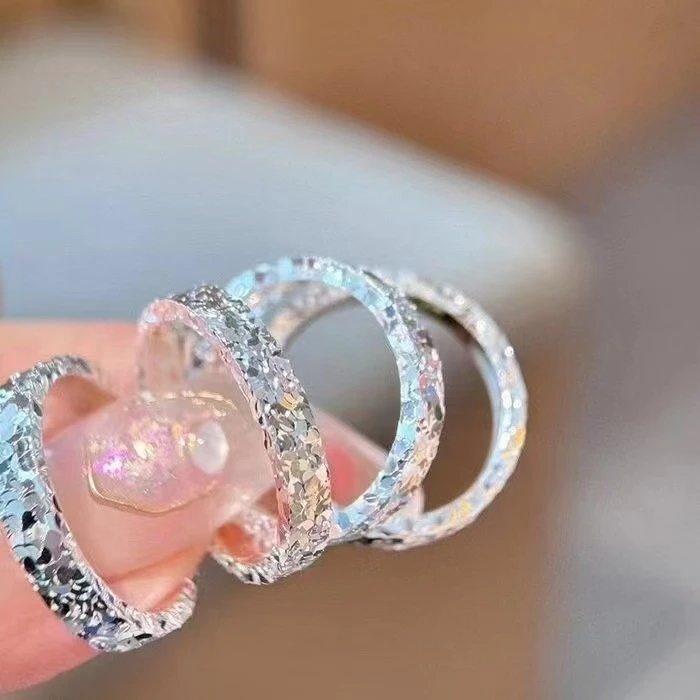 足银戒指 999.9时尚三面车花3mm碎碎冰闭口戒指