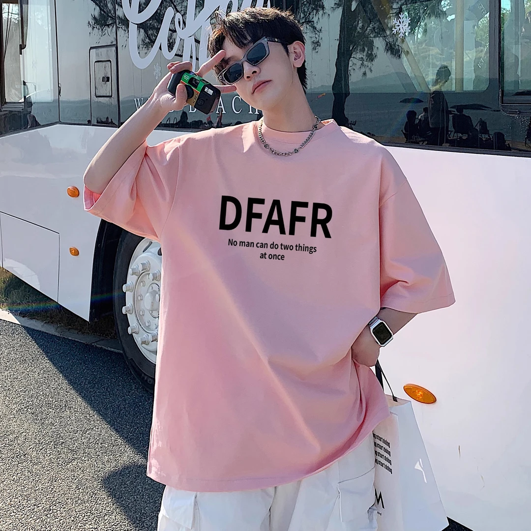 重磅纯棉100%t恤男夏季印花oversize半袖圆领宽松t恤