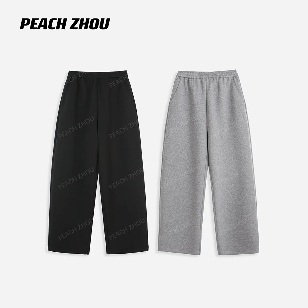 『PEACHZHOU』空气层神裤挺阔基础纯色休闲裤松紧腰阔腿卫裤