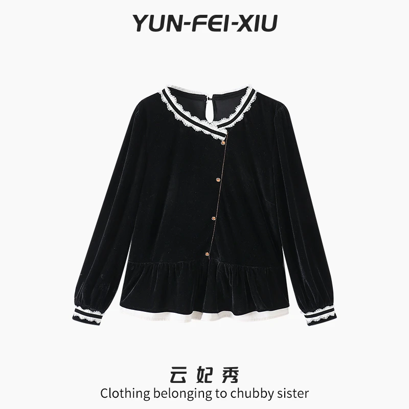 云妃秀大码女装绒衫休闲通勤微胖上衣气质显瘦日常简约夏6389